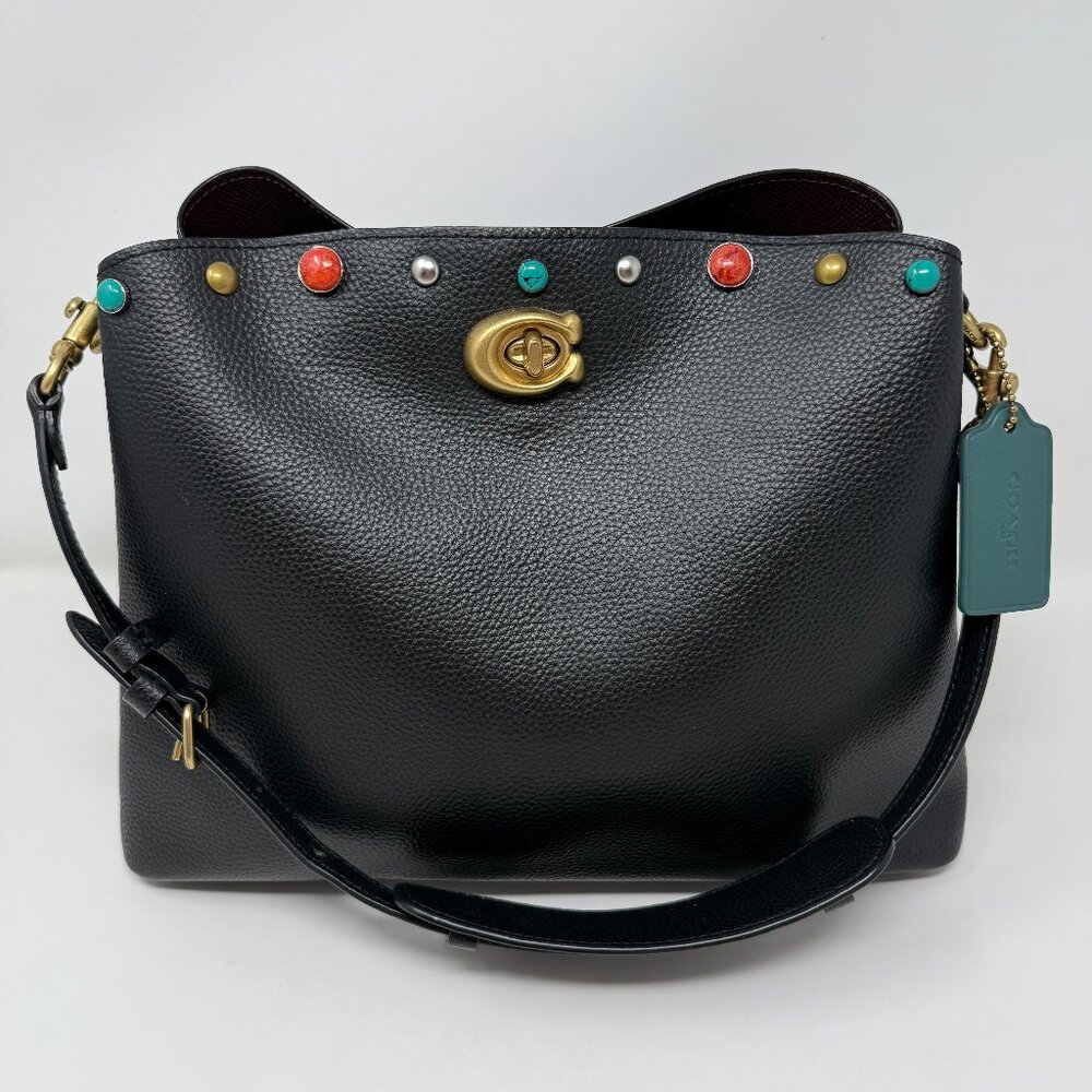 Coach Willow Women's Leather Shoulder Bag C2621 Black Western Customized RARE!